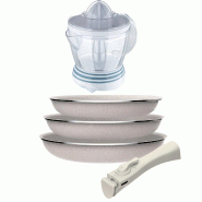 BERGNER - Jeu de 3 Poêles Ø18/20/24 cm en Aluminium Pressé Antiadhésif avec Manche Amovible avec Presse-agrumes 40 W - Capacité 1,2 L - PK9480