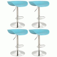 CLP Lot de 4 Tabourets de bar Anaheim assise en plastique et Pied trompette en métal Bleu/Chrome - bleu plastique 319927 CLP Lot de 4 Tabourets de bar Anaheim assise en plastique et Pied trompette en métal Bleu/Chrome - bleu plastique 319927