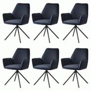 Décoshop26 - Lot de 6 chaises de salle à manger rotative avec accoudoirs en velours bleu anthracite cadre trépied noir 04_0000861 - bleu 3000071032693 Décoshop26 - Lot de 6 chaises de salle à manger rotative avec accoudoirs en velours bleu anthracite cadre trépied noir 04_0000861 - bleu 3000071032693