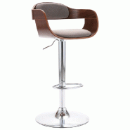 Décoshop26 - Tabouret de bar x1 chaise haute réto en contreplaqué et tissu taupe cadre en acier DEC029460 - 3000257386435