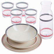 El Ganso - Service de vaisselle 12 pièces rayé avec bouteille d'eau 1,2 L et 4 verres de 345 ml - multicolore aluminium PK7351