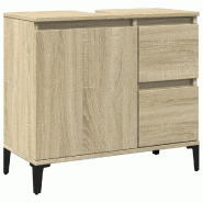 Helloshop26 - Armoire de salle de bain moderne pratique avec 2 tiroirs 65 x 33 x 60 cm en bois d'ingénierie chêne sonoma 02_0049506 - métal 3000235