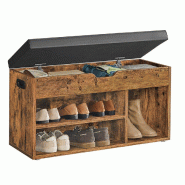 Helloshop26 - Banc de rangement à chaussures avec coussin confortable 3 compartiments coffre banquette range chaussures avec assise 12_0004133 - Bois