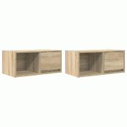 Helloshop26 - Lot de 2 meubles TV muraux design épuré 60 x 31 x 25,5 cm grand espace de rangement en bois d'ingénierie chêne sonoma 02_0051631 - B
