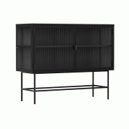 Oviala Business Buffet moderne 2 portes 110 cm en métal et verre noir - noir acier 113960