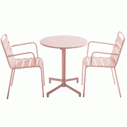 Oviala Business Ensemble table de jardin et 2 fauteuils en métal rose poudré - rose acier 114708