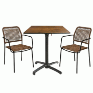 Table extérieure jura 59x59 cm pied t-one pliable avec 2 fauteuils solea - tigaone - 3701680324086