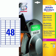 Avery Zweckform 480 étiquettes ultra-résistantes Laser blanches, format 45,7 x 21,2 mm (10 feuilles / cdt) - blanc L7911-10
