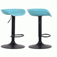 Décoshop26 - Lot de 2 tabourets de bar assise réglable en hauteur et pivotant en plastique bleu pieds tulipe en métal noir mat avec TDB10251 - bleu