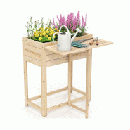 Helloshop26 - Jardinière surélevé avec tablette pliable 63 x 34 x 74 cm pour plantes et légumes en bois naturel 20_0012138 - Bois massif 3000227086488