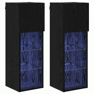 Helloshop26 - Lot de 2 meubles TV muraux modernes 30,5 x 30 x 90 cm design épuré ambiance cosy en bois d'ingénierie noir 02_0052815 - noir Bois mas