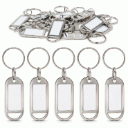 Key Tags Porte-clés métal argent 10 pièces avec étiquette personnalisable – réutilisable, inscriptible, qualité premium - argenté métal TMA-10-EU