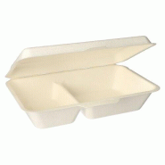 Papstar 25 boîtes-repas, canne à sucre "pure", à 2 compartiments, 6,5 cm x 24 cm x 15,5 cm, blanches - blanc Matériau naturel 4002911898512