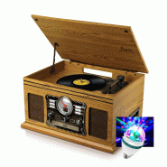 Pickering Tourne-Disque  Stéréo - Britz - 50W- 33/45/78 Tours - Lecteur CD/Casette, USB SD / Bluetooth RADIO FM / Look RETRO, Ampoule - 3666638037930