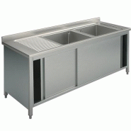 Plonge adossée avec 2 bacs à droite sur armoire portes coulissantes... - P934646120