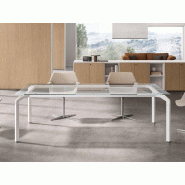 Table de réunion Yoga en verre trempé transparent ou fumé - About Office - Dimensions 200x90 cm, 220x100 cm et 240x124 cm
