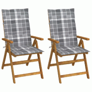 VidaXL Chaises Inclinables De Jardin Lot De 2 Et Coussins Bois Acacia - gris 3064073