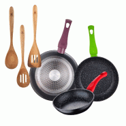 BERGNER - Jeu de 3 Poêles Ø18/Ø22/Ø26cm Jolie en Aluminium Forgé Compatibles Induction avec Set 3 pièces Ustensiles de Cuisine 32,8x33x7x1,4cm X