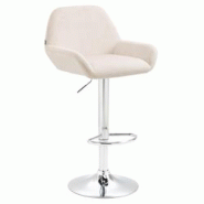 Décoshop26 - Tabouret de bar en velours rembourré crème base trompette métal chromée TDB10429 - 3000457069602_0