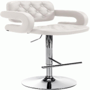 Décoshop26 - Tabouret de bar x1 design moderne assise capitonnée similicuir blanc pied chromé 10_0005807 - blanc 3000265231994