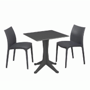 Kit 1 table et 2 chaises extérieures PVC anthracite