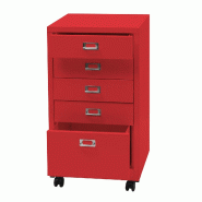 Mendler Caisson à roulettes HWC-L49, armoire à tiroirs Armoire à dossiers en acier, métal 75x40x41cm 5 tiroirs ~ rouge - rouge métal 99458