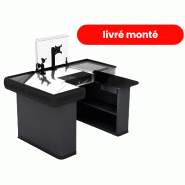 Meuble de caisse compact 1500 mm - Tiroir caisse, support Pin-Pad, plateau bois - Gris RAL 7016 Meuble de caisse compact 1500 mm - Tiroir caisse, support Pin-Pad, plateau bois - Gris RAL 7016