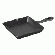 Plat carré en fonte (L)225 × (P)155 x (H)25 mm avec poignée, compatible induction