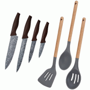 San Ignacio - Jeu de 4 couteaux de cuisine en acier inoxydable et set de 3 ustensiles de cuisine collection Daimiel - gris PK1938