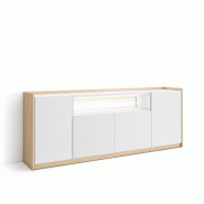SKRAUT HOME Buffet salon et cuisine, 207x80x37 cm, 4 Portes, LED, Blanc et Chêne Soft - blanc Bois manufacturé 705_10