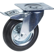 Roulette pivotante/frein de 160 mm en caoutchouc noir sur roue centrale en acier embouti Roulette pivotante/frein de 160 mm en caoutchouc noir sur roue centrale en acier embouti