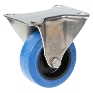 Roulette fixe de 80 mm en acier inoxydable avec caoutchouc élastique bleu sur la roue centrale en nylon Roulette fixe de 80 mm en acier inoxydable avec caoutchouc élastique bleu sur la roue centrale en nylon