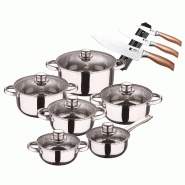 BERGNER - Batterie de cuisine 12 pièces en acier inoxydable avec set de 3 couteaux en acier inoxydable et support magnétique - multi-matériau PK8966