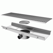 Caniveau avec caillebotis, sortie horizontale ø 63 mm et filtre rond, 1600x300x150 mm - VIRTUS - 0615402397612