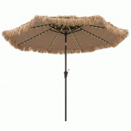 COSTWAY Parasol Hawaï avec LED 300cm, paille inclinable | 12 modes lumiÚre et manivelle, pour jardin, balcon, terrasse. - marron métal ZB35669NZ-M COSTWAY Parasol Hawaï avec LED 300cm, paille inclinable | 12 modes lumiÚre et manivelle, pour jardin, balcon, terrasse. - marron métal ZB35669NZ-M