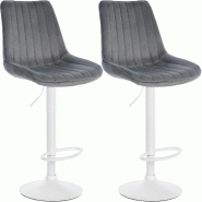 Décoshop26 - Lot de 2 tabourets de bar réglable en hauteur pivotant à 360° assise en velours gris couture verticale pied métal 10_0006729 - gris