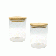 Ensemble de 2 Boîtes de conservation en verre 0,9L avec couvercle en Bambou Fackelmann Eco Friendly - gris verre 3176239934250