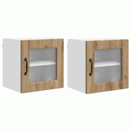 Helloshop26 - Lot de 2 armoires murales de cuisine modernes rangement pratique 40 x 31 x 40 cm en bois d'ingénierie chêne artisanal 02_0054200 - Boi