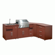 Oviala Business Oviala Cuisine extérieure acier 4 éléments avec barbecue en acier 96 x 393 x 66 cm brique - marron acier 115311