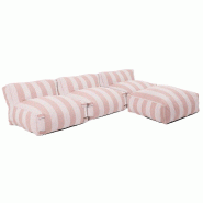 Oviala Business Salon de jardin modulable avec 3 chauffeuses et 1 pouf rayé poudré - rose polyester 115643_0