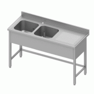 Plonge inox renforcé adossée avec 2 bacs à gauche sans étagère 1500... - P934576150_0