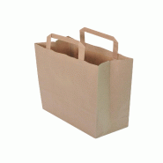 Sac NOVABAG Kraft Brun Poignées Plates- 22+10x28cm - Haute Résistance 80g/m² - Spécial Vente à Emporter - VOLUME RESTAURATION Lot de 1000 - beige
