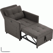 TecTake GmbH tectake Fauteuil-lit, TOYAMA, 3-en-1, dossier réglable en 6 positions, 82 x 80 x 86 cm, capacité de charge 150 kg, gris foncé - gris m