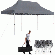COSTWAY Pavillon pliant 3x6 m avec sac de transport, tente de fête hauteur réglable, hydrofuge, protection UV 50+ - gris métal ZB34344SD