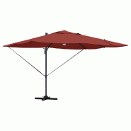 Helloshop26 - Parasol déporté inclinable 351 x 250 x 253 cm design moderne jardin terrasse avec éclairage solaire en polyester terre 02_0058738 - a