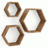 IvoQ Étagères Murales Hexagonales Bois - Lot de 3 - Pin - Étagère Flottante - Nid d'abeille - Naturel - 8721161176473