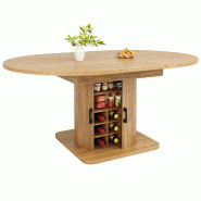 Merax table à manger extensible 118-158 cm, ronde avec rangement, porte-bouteilles et étagères, décor chêne clair - Bois manufacturé N620CZ260501N