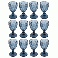 San Ignacio - Set de 12 verres à pied en verre 250 ml couleur bleue - bleu verre PK9425