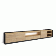 SKRAUT HOME Meuble TV, Banc Télé, 310x50x37 cm, Pour les TV jusqu'à 80", LED, Chêne et noir - beige Bois manufacturé 687_10