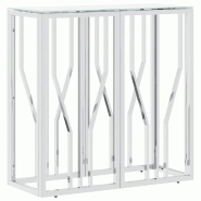 Table console argenté 70x30x70 cm acier inoxydable et verre Modèle Atlas Design Plus - inox 350035